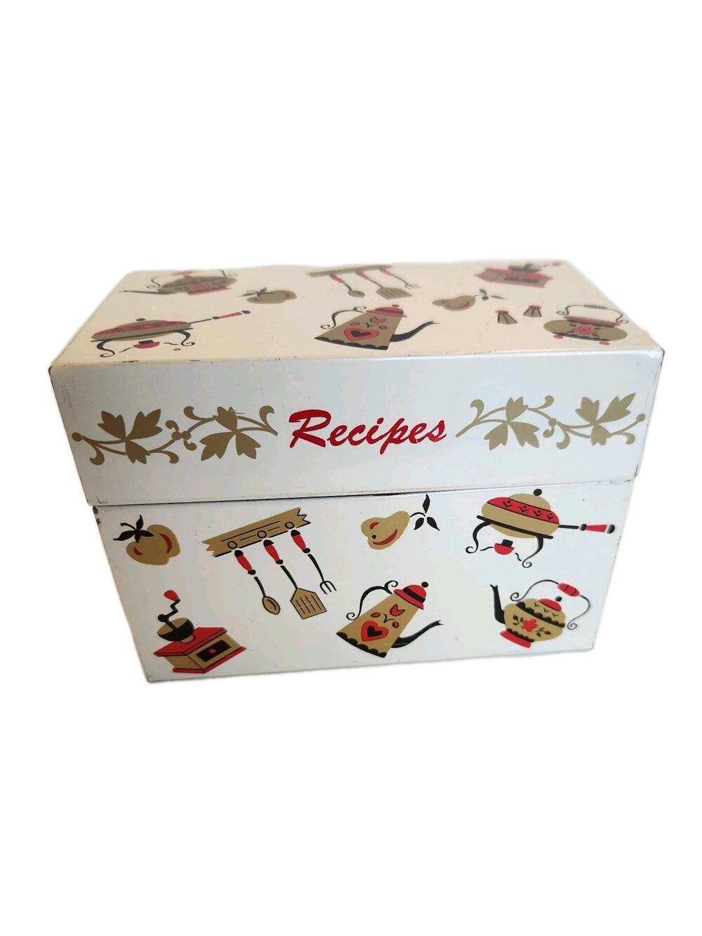 Vintage Ohio Art Tin Metal Recipe File Box Kitchen Collectible Midcentury